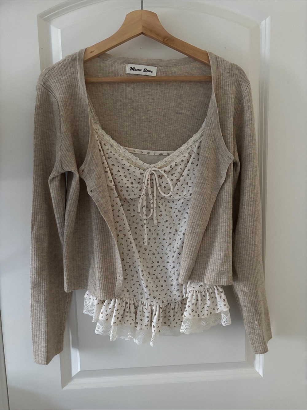 Cream Ribbed Cardigan Sweater